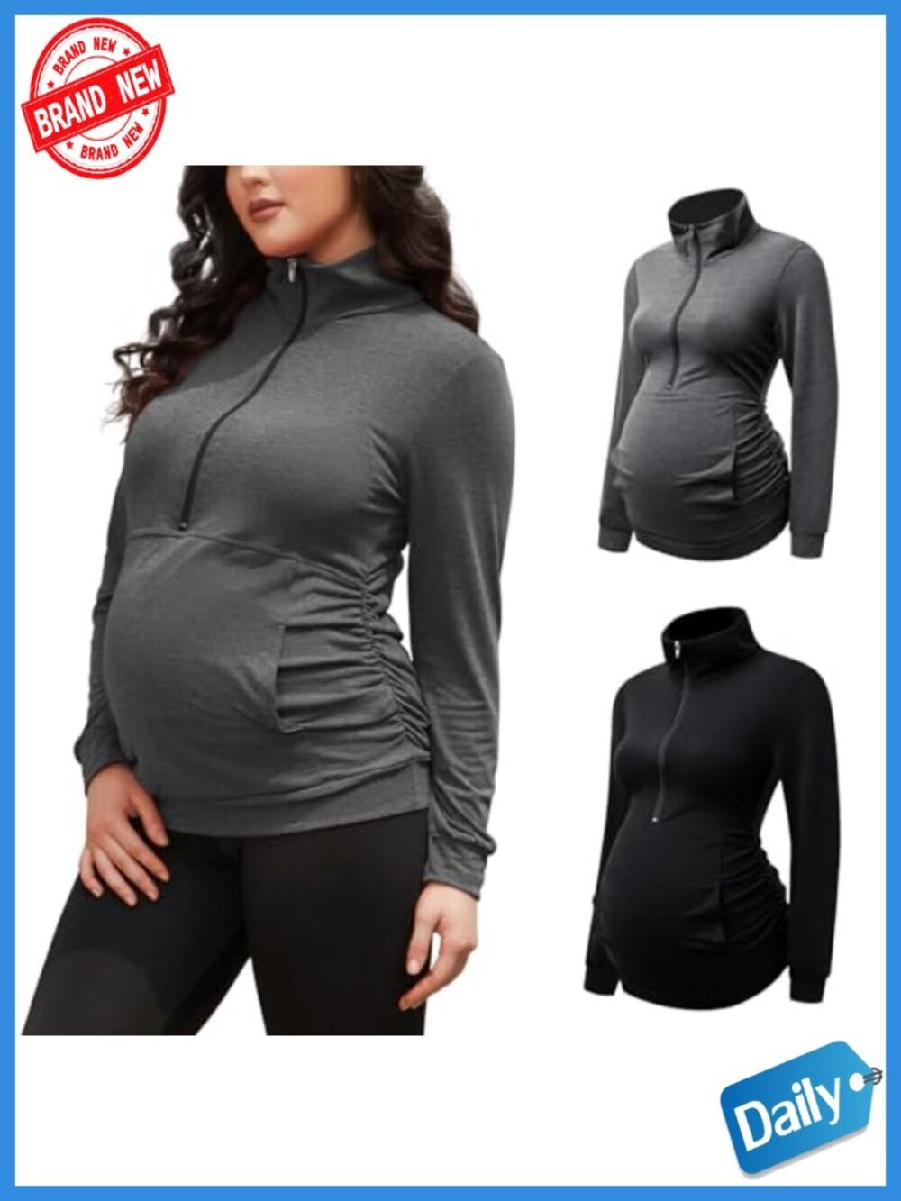 Maternity Long Sleeve Half Zip Lapel Lightweight Pullover with Pockets